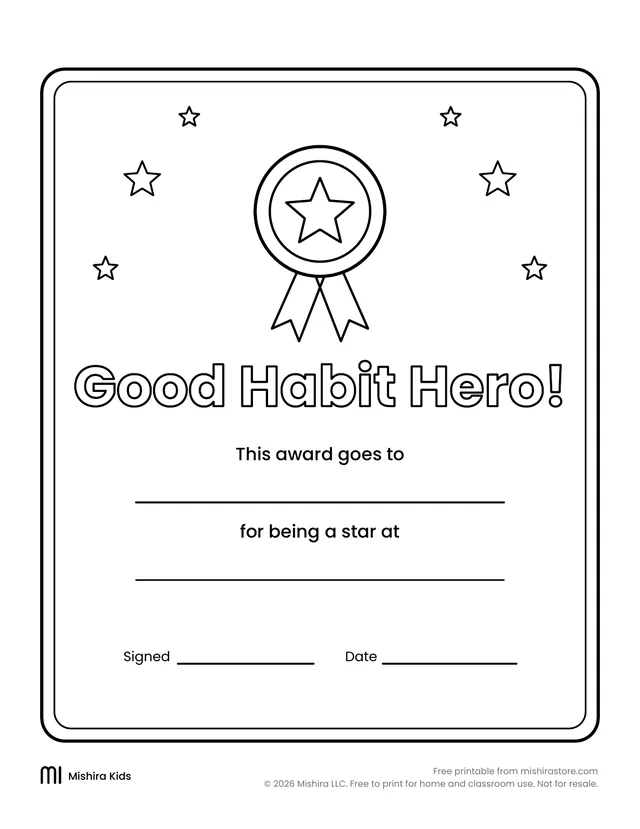 Good Habit Hero certificate page